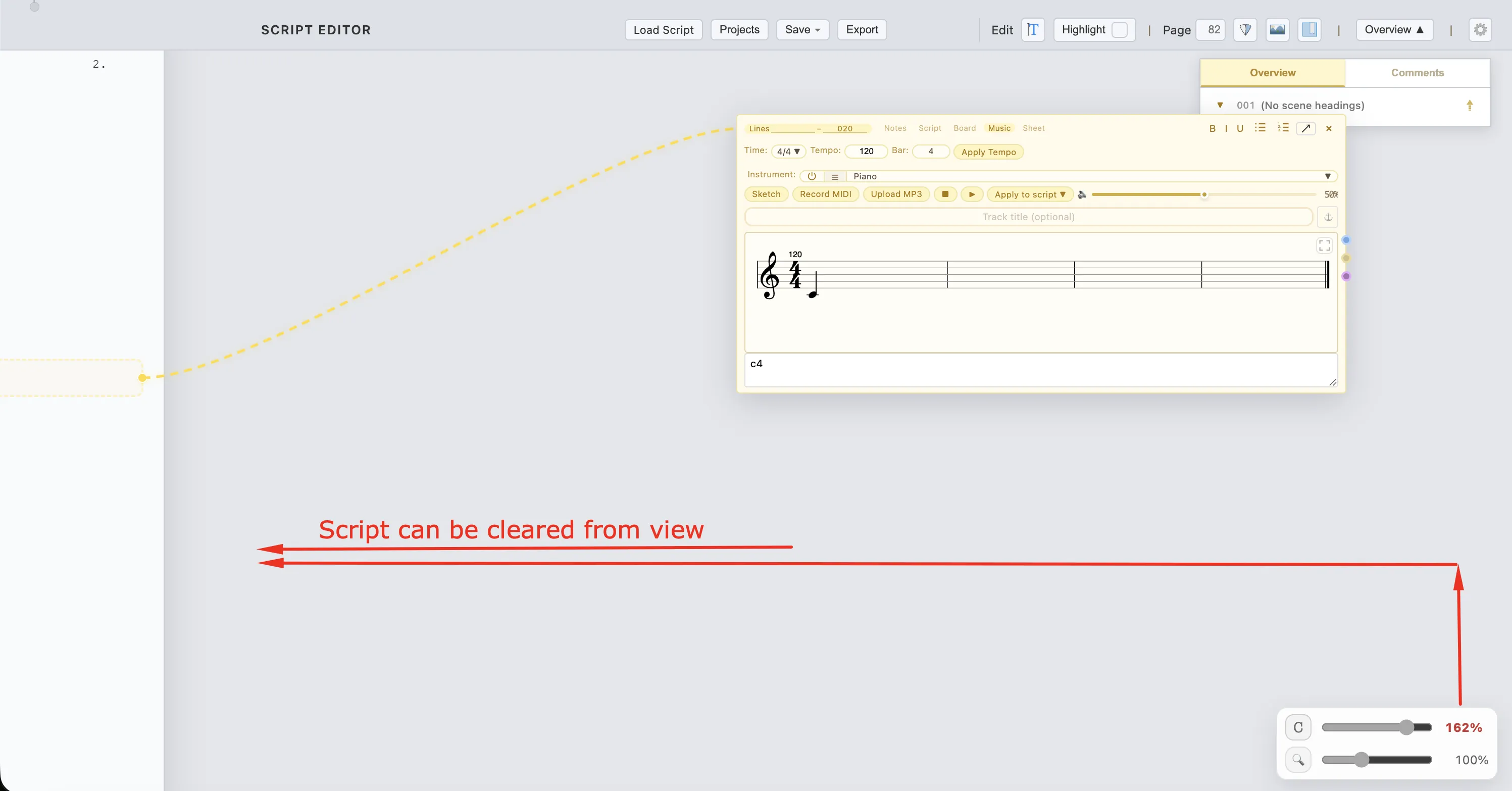 Off-screen mode shifting the script completely out of view for maximum tool space